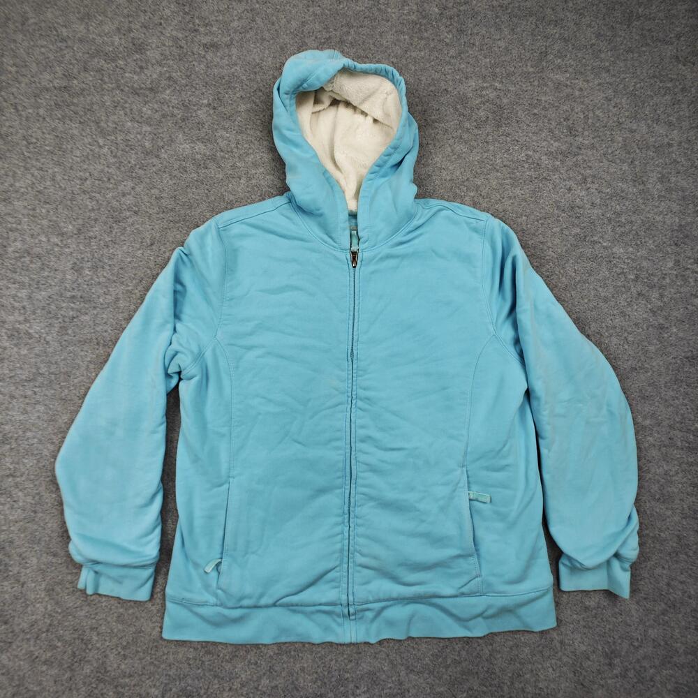 L.L.Bean Hoodie Womens XL Blue Full Zip Lined Fleece Hooded Pockets Tagless